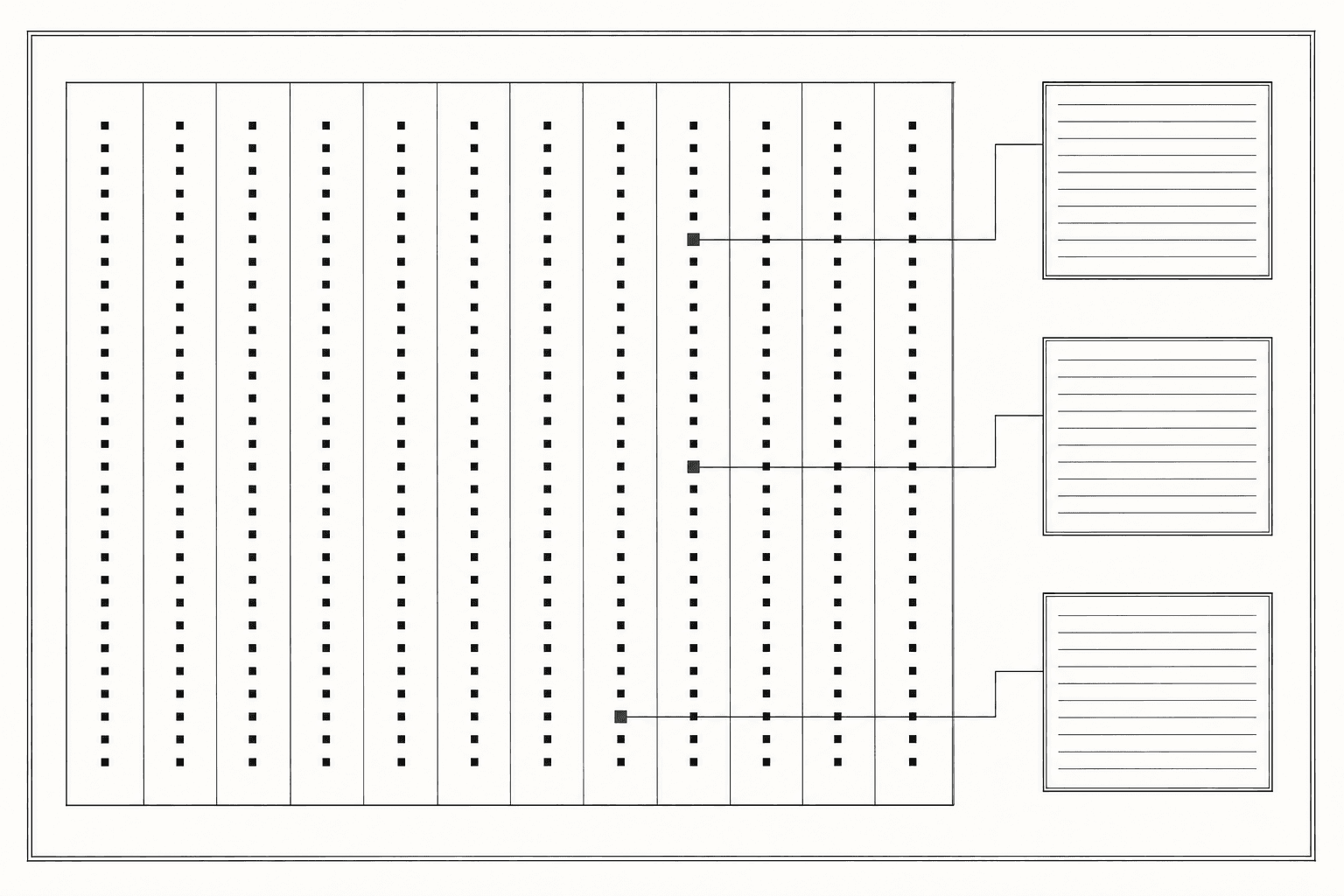 Engraved diagram: a year of award deadlines, three of them marked and drawn out to three finished entry documents.